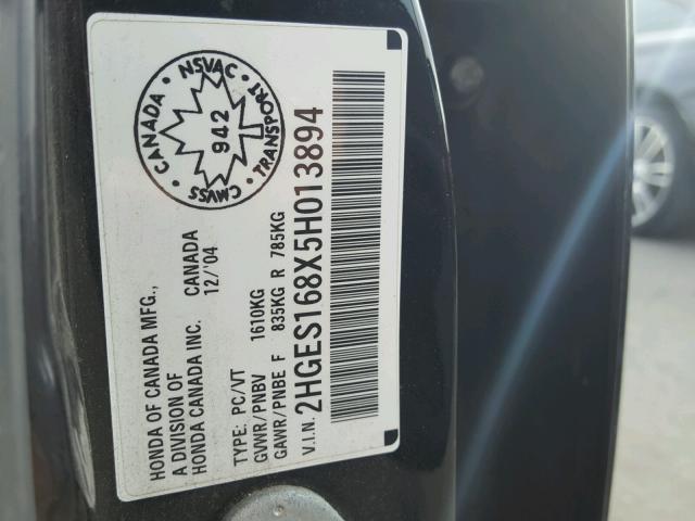 2HGES168X5H013894 - 2005 HONDA CIVIC EX 黑色 照片 10