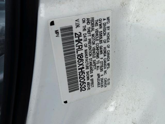 2HKRL186X1H520532 - 2001 HONDA ODYSSEY EX WHITE photo 10