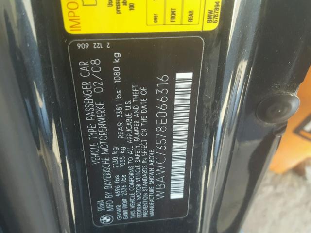 WBAWC73578E066316 - 2008 BMW 335 XI BLACK photo 10