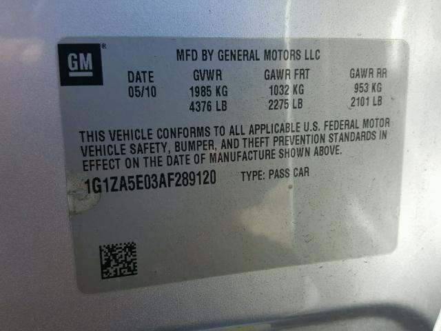 1G1ZA5E03AF289120 - 2010 CHEVROLET MALIBU LS SILVER photo 10