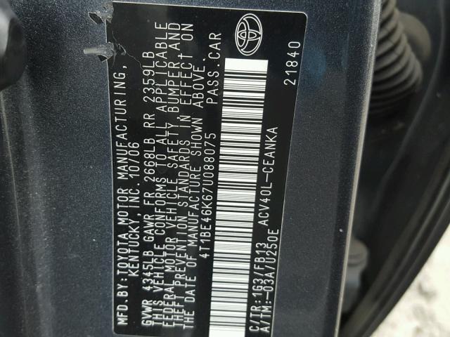 4T1BE46K67U088075 - 2007 TOYOTA CAMRY NEW GRAY photo 10