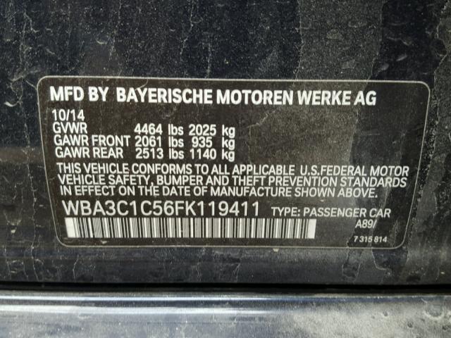 WBA3C1C56FK119411 - 2015 BMW 328 I SULE BLUE photo 10