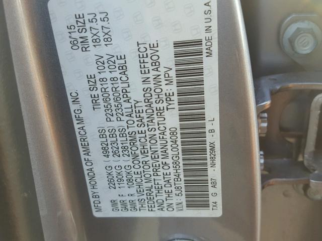 5J8TB4H58GL004080 - 2016 ACURA RDX TECHNO أزرق صورة 10