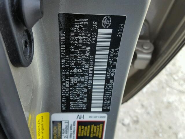 4T1BK1EB1FU140817 - 2015 TOYOTA AVALON XLE BEIGE photo 10