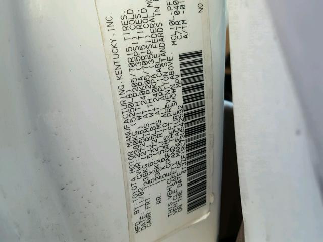 4T3ZF19C73U542592 - 2003 TOYOTA SIENNA CE WHITE photo 10