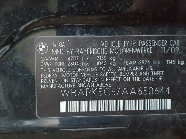 WBAPK5C57AA650644 - 2010 BMW 328 XI SUL BLACK photo 10