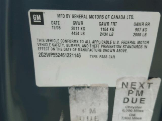 2G2WP552461221146 - 2006 PONTIAC GRAND PRIX GREEN photo 10