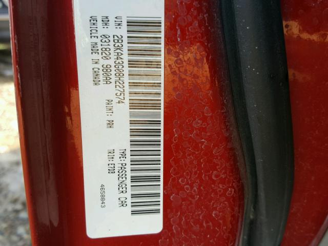 2B3KA43G08H227574 - 2008 DODGE CHARGER RED photo 10