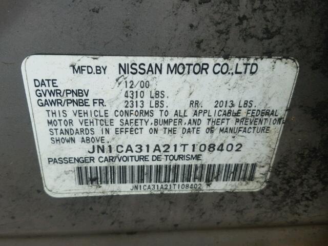 JN1CA31A21T108402 - 2001 NISSAN MAXIMA GXE GRAY photo 10