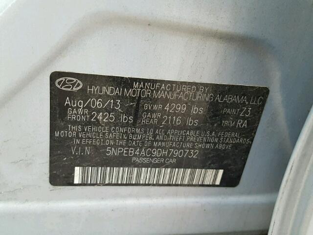 5NPEB4AC9DH790732 - 2013 HYUNDAI SONATA GLS SILVER photo 10