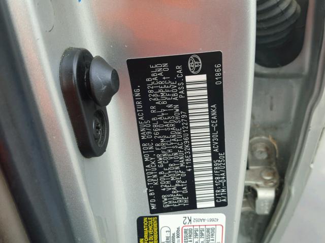 4T1BE32K96U122797 - 2006 TOYOTA CAMRY LE SILVER photo 10