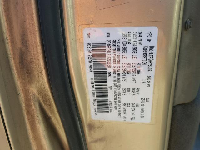 2C4GP54L31R260668 - 2001 CHRYSLER TOWN & COU GOLD photo 10