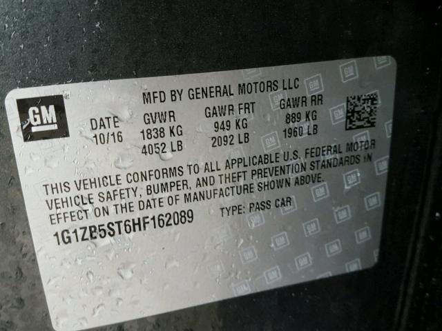 1G1ZB5ST6HF162089 - 2017 CHEVROLET MALIBU LS ნაცრისფერი ფოტო 10