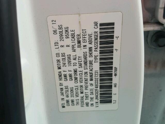 JH4CU2F48CC027231 - 2012 ACURA TSX WHITE photo 10