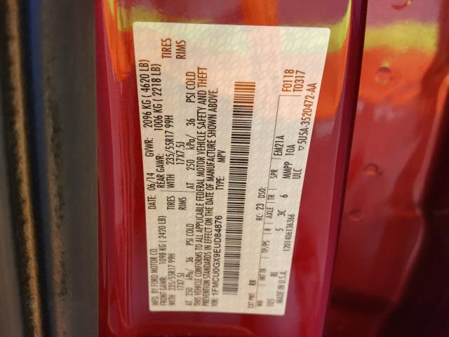 1FMCU0GX9EUD84876 - 2014 FORD ESCAPE SE RED photo 10