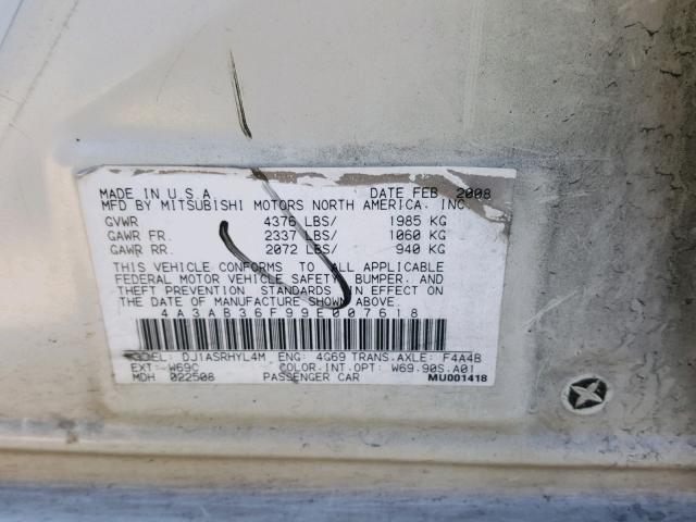 4A3AB36F99E007618 - 2009 MITSUBISHI GALANT ES WHITE photo 10