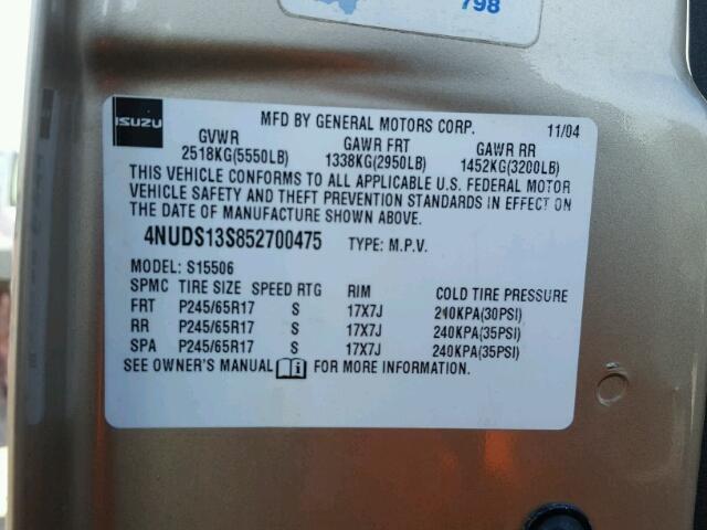 4NUDS13S852700475 - 2005 ISUZU ASCENDER S 棕色 照片 10