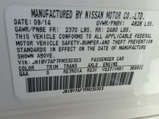 JN1BV7AP7FM330303 - 2015 INFINITI Q50 BASE Blanco foto 10