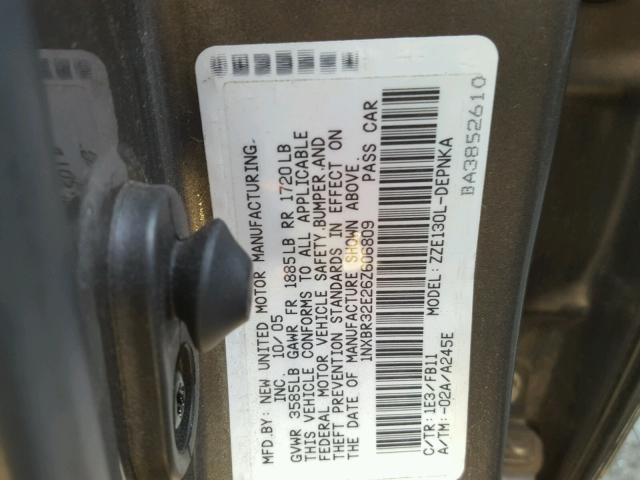 1NXBR32E26Z606809 - 2006 TOYOTA COROLLA CE GRAY photo 10