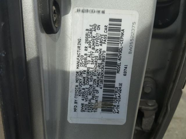 4T1BE32KX3U736379 - 2003 TOYOTA CAMRY LE SILVER photo 10