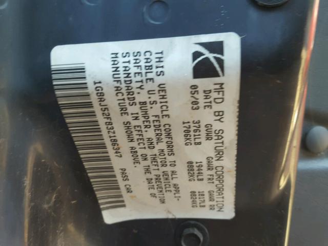 1G8AJ52F83Z186347 - 2003 SATURN ION LEVEL MAROON photo 10