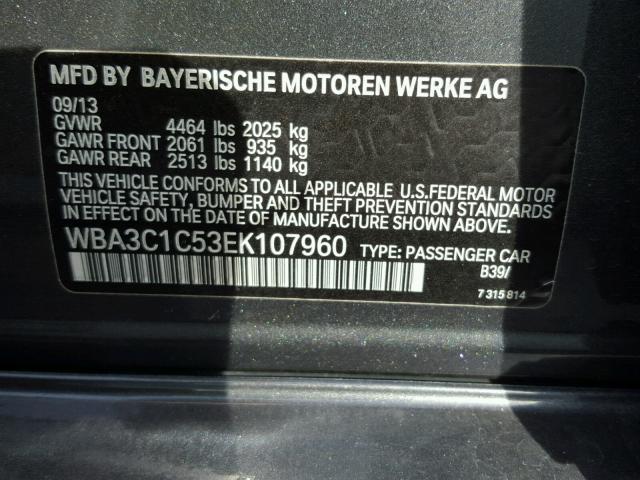 WBA3C1C53EK107960 - 2014 BMW 328 I SULE CHARCOAL photo 10