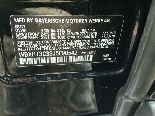 WBXHT3C38J5F90542 - 2018 BMW X1 XDRIVE2 BLACK photo 10