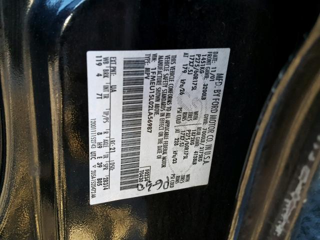 1FMEU15L02LA56987 - 2002 FORD EXPEDITION BLACK photo 10