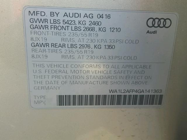 WA1L2AFP4GA141363 - 2016 AUDI Q5 PREMIUM GOLD photo 10