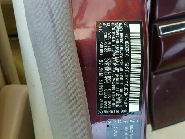 WDBJH82F3WX010615 - 1998 MERCEDES-BENZ E 320 4MAT BURGUNDY photo 10