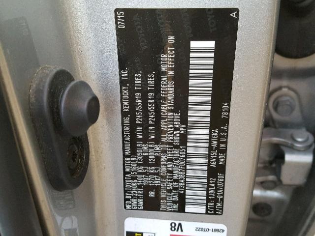 4T3BA3BB7FU076051 - 2015 TOYOTA VENZA LE SILVER photo 10