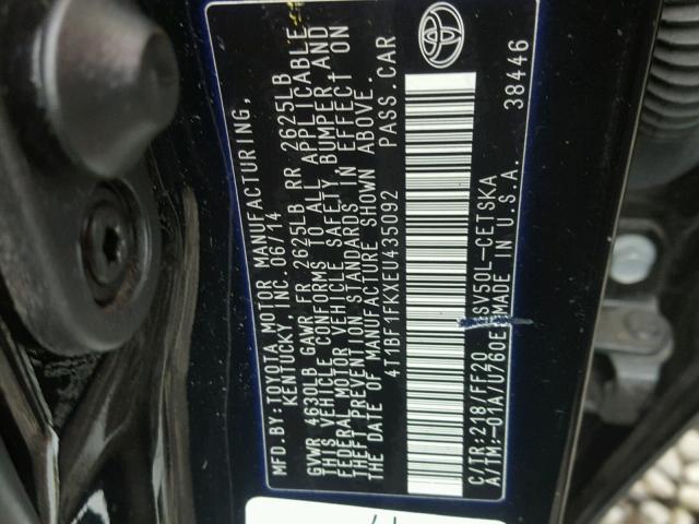 4T1BF1FKXEU435092 - 2014 TOYOTA CAMRY L BLACK photo 10