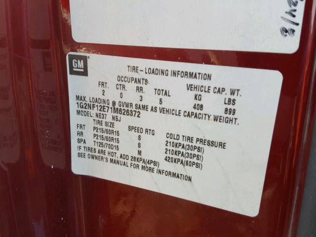 1G2NF12E71M626372 - 2001 PONTIAC GRAND AM S Qırmızı foto 10