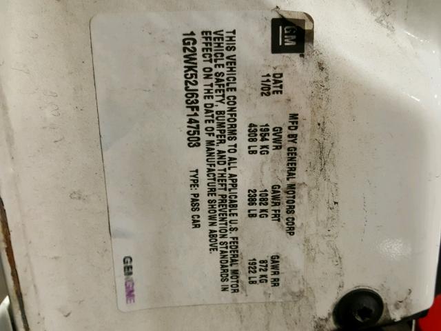 1G2WK52J63F147503 - 2003 PONTIAC GRAND PRIX თეთრი ფოტო 10