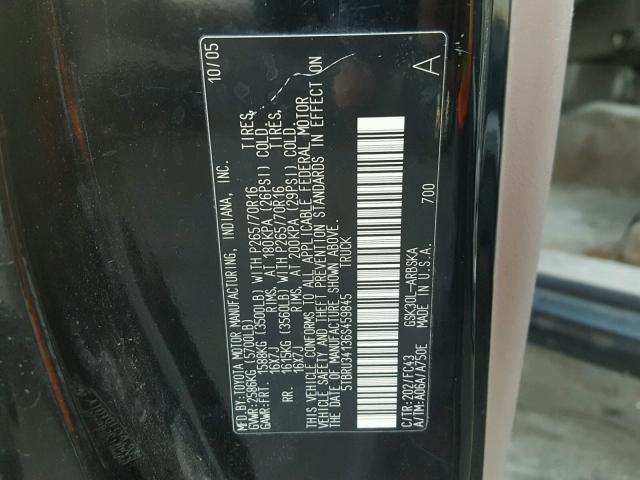 5TBRU34136S459845 - 2006 TOYOTA TUNDRA ACC BLACK photo 10