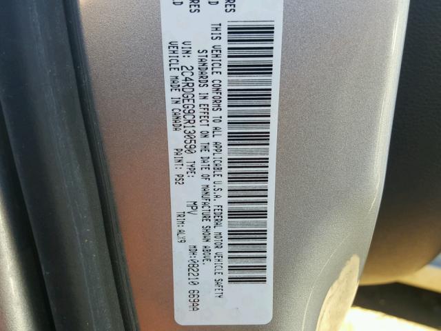 2C4RDGEG9CR130590 - 2012 DODGE GRAND CARA SILVER photo 10