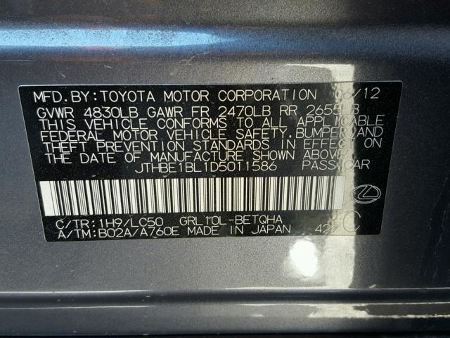 JTHBE1BL1D5011586 - 2013 LEXUS GS 350 GRAY photo 10