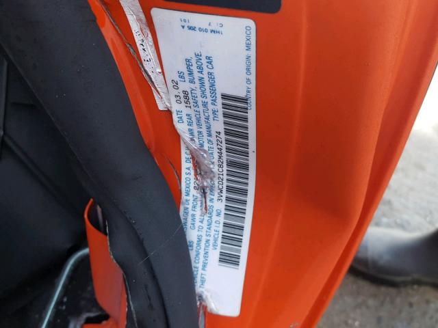 3VWCD21C82M447274 - 2002 VOLKSWAGEN NEW BEETLE 橙色 照片 10