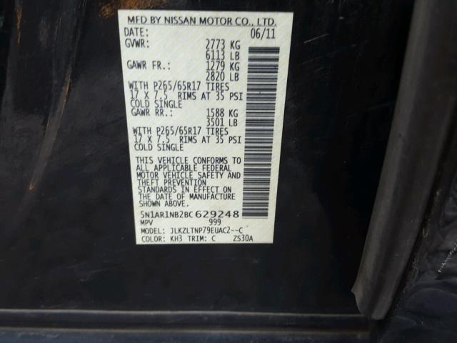 5N1AR1NB2BC629248 - 2011 NISSAN PATHFINDER BLACK photo 10