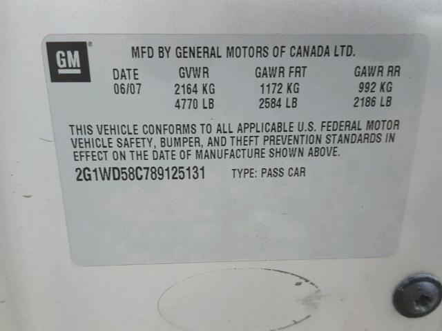 2G1WD58C789125131 - 2008 CHEVROLET IMPALA SUP 银色 照片 10