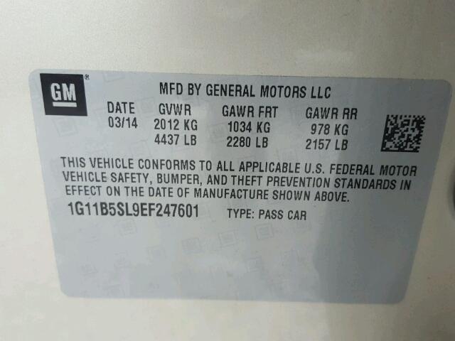 1G11B5SL9EF247601 - 2014 CHEVROLET MALIBU LS TAN photo 10