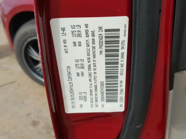 2B3KA43R27H723833 - 2007 DODGE CHARGER SE RED photo 10