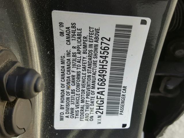 2HGFA16849H545672 - 2009 HONDA CIVIC EX CHARCOAL photo 10