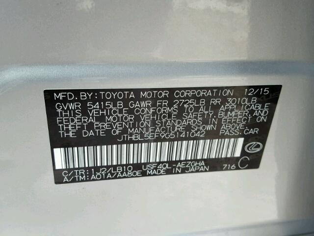 JTHBL5EF9G5141042 - 2016 LEXUS LS 460 SILVER photo 10