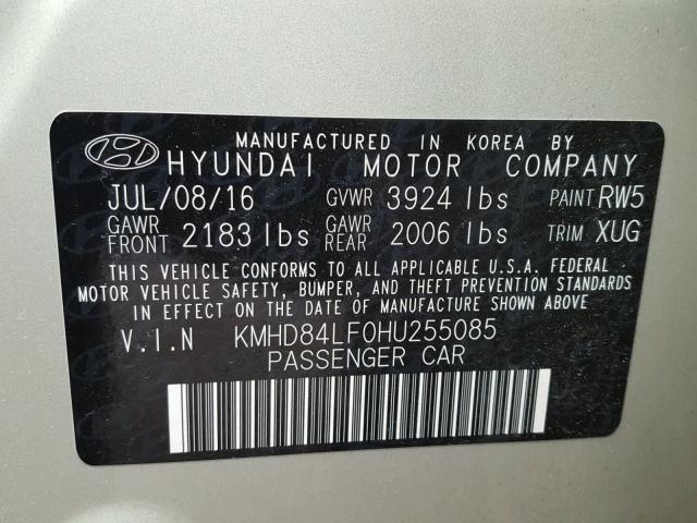 KMHD84LF0HU255085 - 2017 HYUNDAI ELANTRA SE BEIGE photo 10