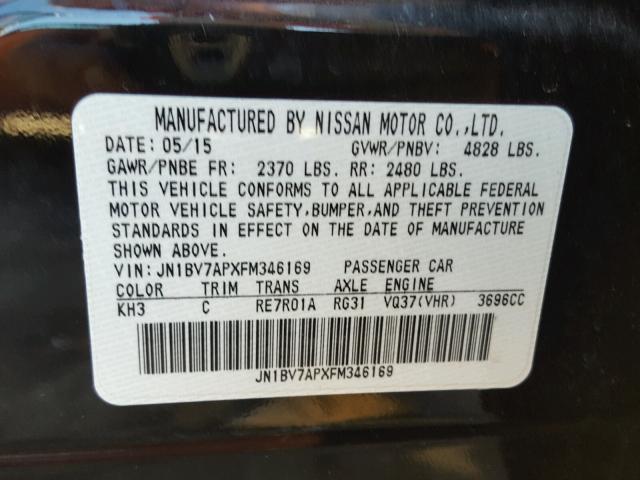 JN1BV7APXFM346169 - 2015 INFINITI Q50 BASE Negro foto 10