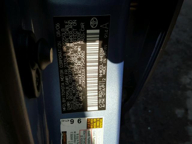 JTDKB20U677545882 - 2007 TOYOTA PRIUS BLUE photo 10