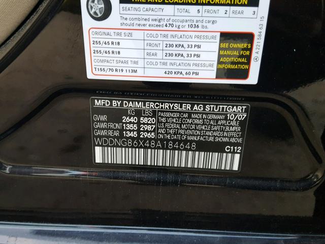 WDDNG86X48A184648 - 2008 MERCEDES-BENZ S 550 4MAT BLACK photo 10