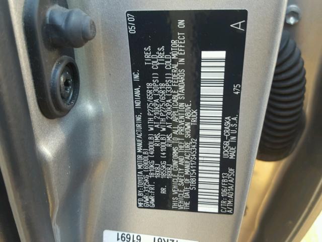 5TBBT54117S453432 - 2007 TOYOTA TUNDRA DOU GRAY photo 10