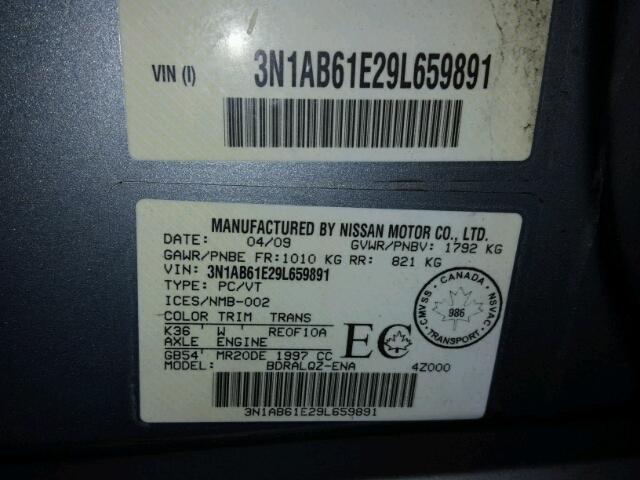 3N1AB61E29L659891 - 2009 NISSAN SENTRA 2.0 SILVER photo 10